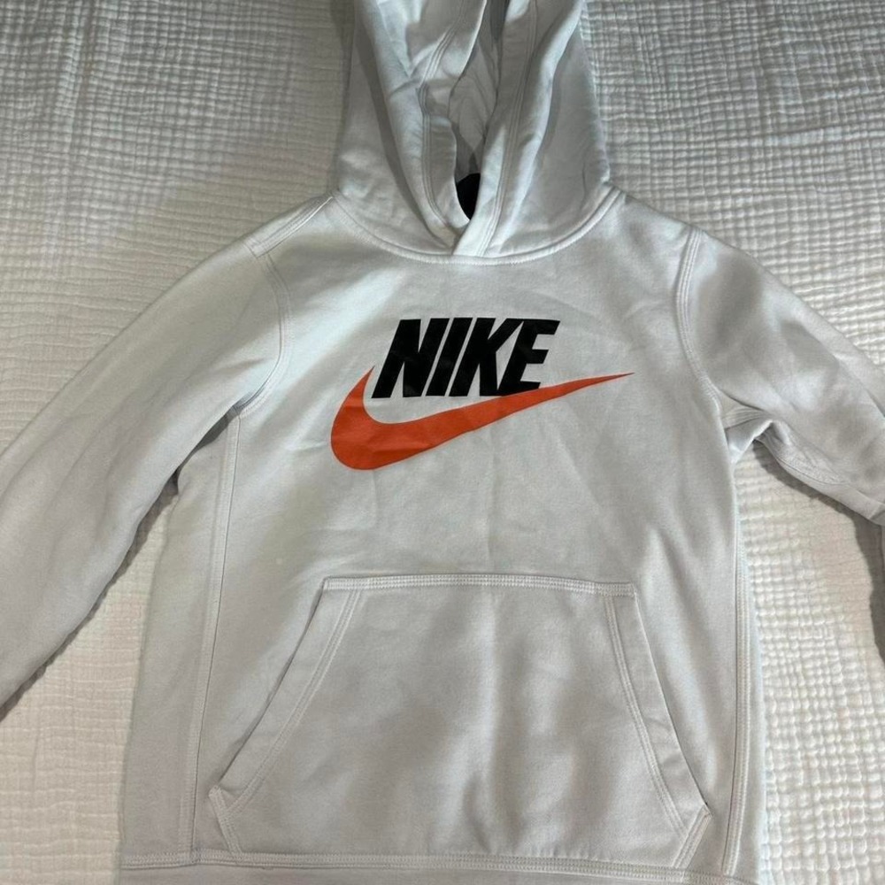 Nike Sportswear‎ Hoodie White Orange Black Logo Pullover Fleece Mens Medium